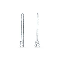 Bling Jewelry Dainty Musician Linear Long Music Note Threader Earrings Music Student Techer .925 Sterling Silver