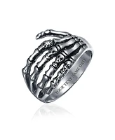 Bling Jewelry Stainless Steel Goth Biker Punk Rocker Skeleton Hand Wrap Band Ring