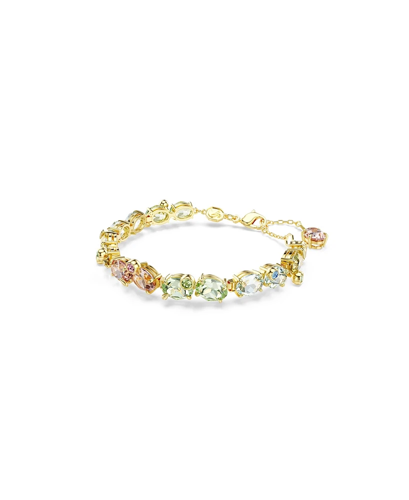 Swarovski Gema Mixed Cuts, Multicolored, Gold-Tone Plated Tennis Bracelet
