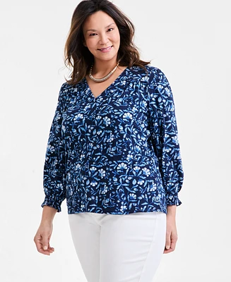 Style & Co Women's Printed V-Neck Long-Sleeve Top, Exclusively at Macy's