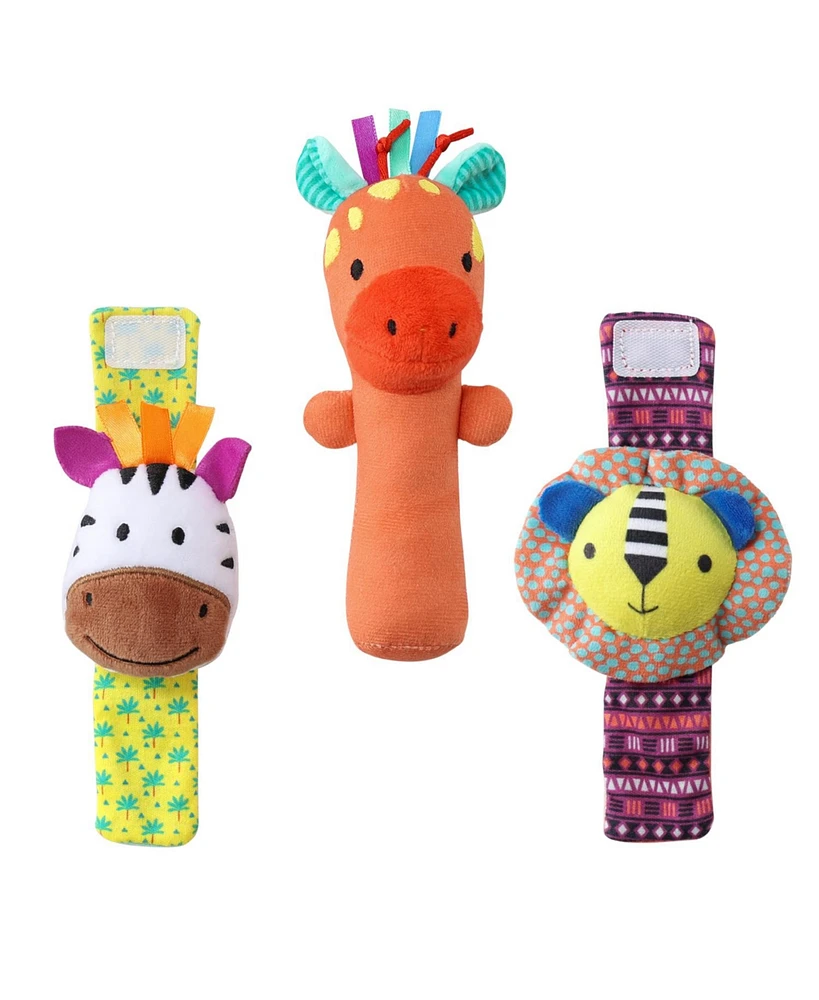 The Peanutshell Safari Baby Rattle Socks and Wrist Rattle Set, 5 Piece