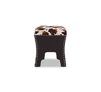 Baxton Studio Sally Modern and Contemporary Cow-print Patterned Fabric Brown Faux Leather Upholstered Accent Stool with Nail heads
