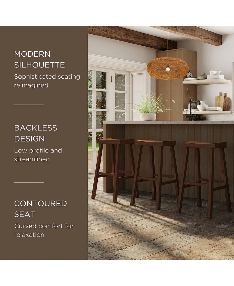 Maven Lane Vincent Wooden Rustic Aesthetic Kitchen Bar Stool, Set of 3