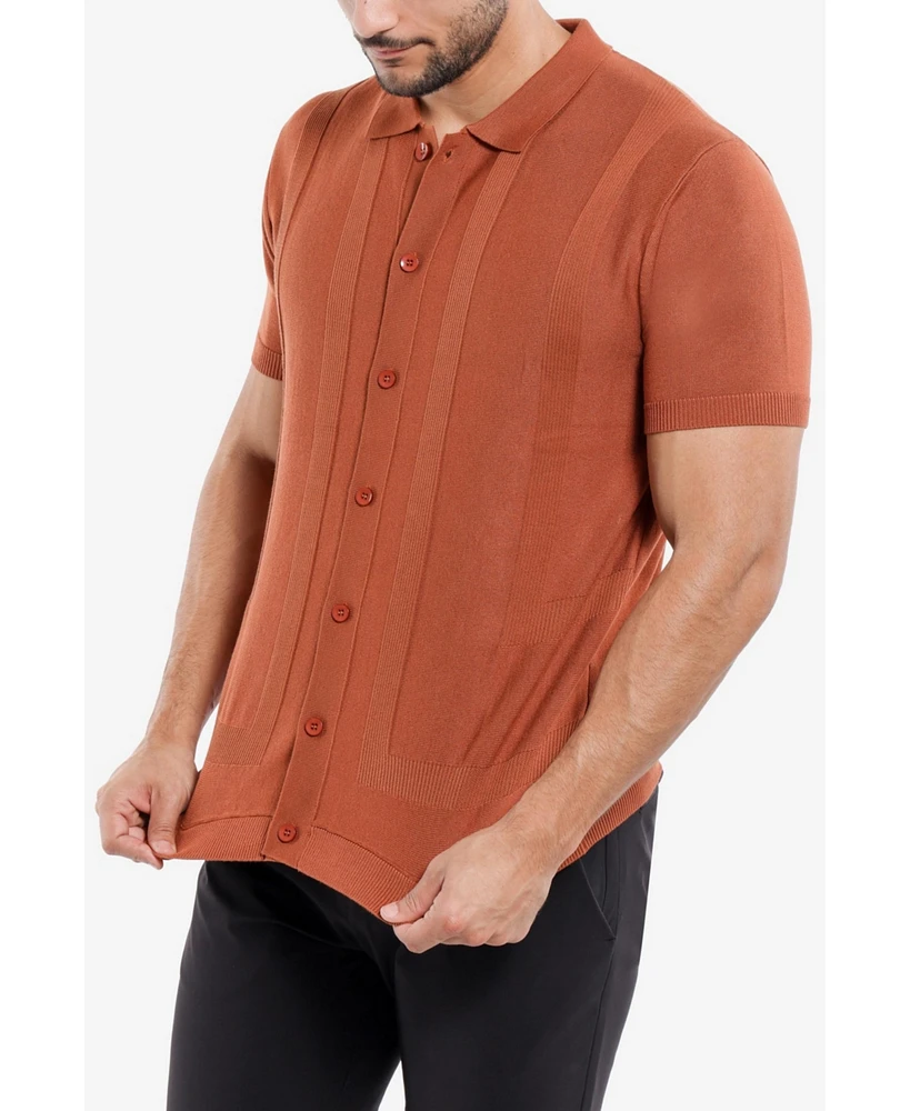 Spring + Mercer Men's Classic Ribbed Texture Polo Sweater