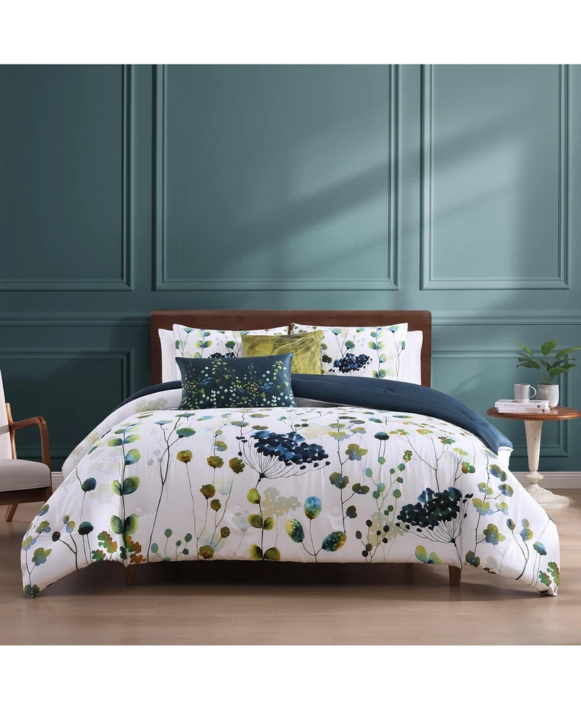 Bebejan Abstract Vines Bedding 220 Thread Count 100% Cotton Sateen 5 Piece King Size Reversible Comforter Set