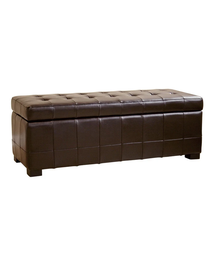Baxton Studio Dark Brown Full Leather Storage Bench Ottoman With Dimples