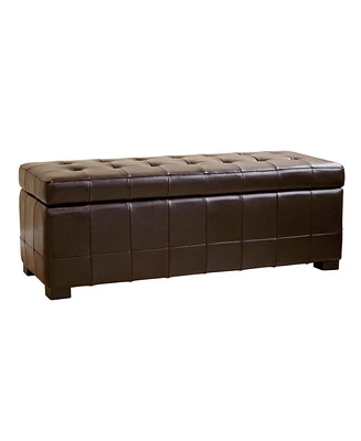 Baxton Studio Dark Brown Full Leather Storage Bench Ottoman With Dimples