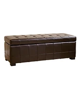 Baxton Studio Dark Brown Full Leather Storage Bench Ottoman With Dimples