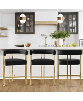 Set of 3 Faux Leather Counter Stools–Curved Armrests, Gold Legs, Modern Design for Kitchen & Bar-Maison Boucle