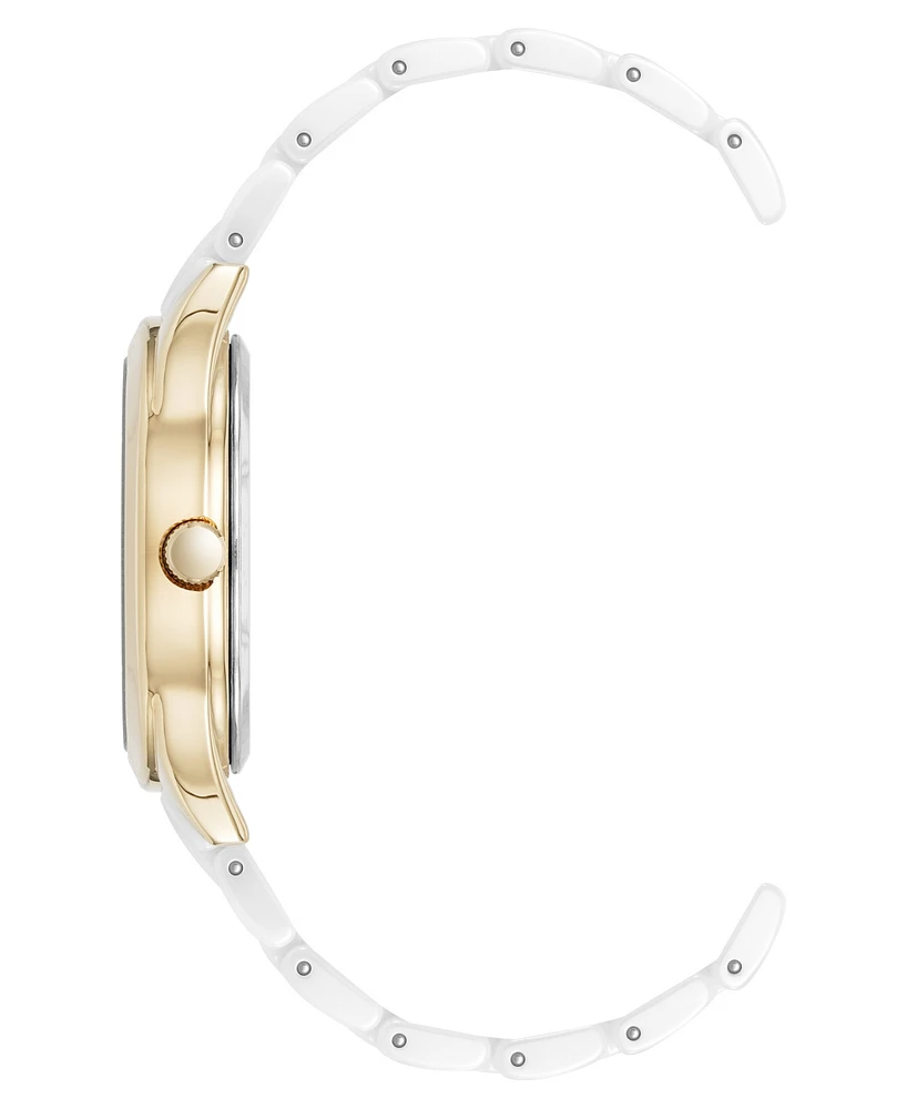 Anne Klein Women's Quartz White Ceramic Oval Diamond Dial Watch, 27mm