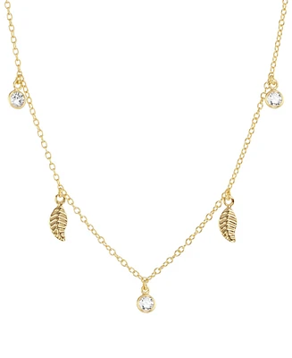 Cubic Zirconia (5/8 ct. t.w.) & Feather Charm Necklace in 14k Gold over Sterling Silver