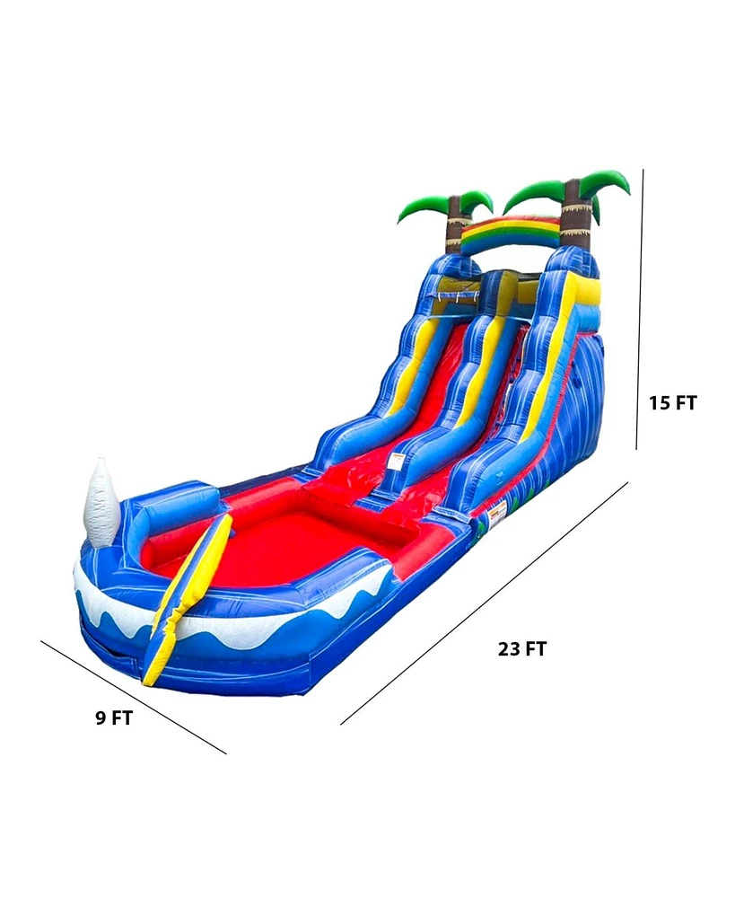 HeroKiddo 15 Ocean Shark Commercial Grade Inflatable Water Slide with Attached Splash Pool (No Blower Included)