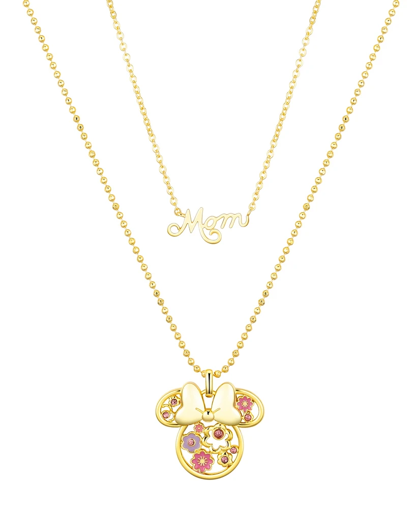 Disney Pink Crystal Minnie Mouse Flower Mom Layered Pendant Necklace