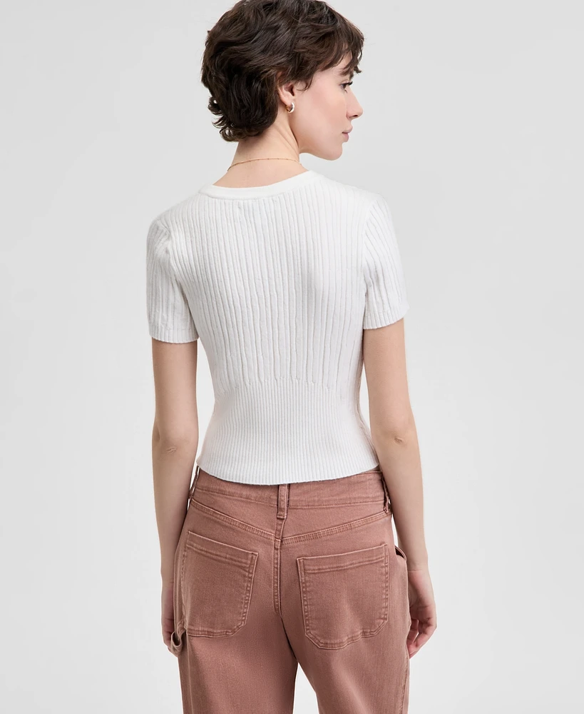 And Now This Women's Ribbed Curved-Hem Crewneck Top, Exclusively at Macy's