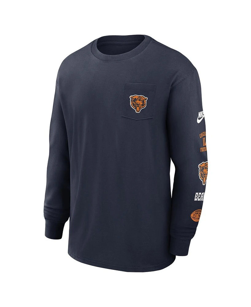 Nike Men's Navy Chicago Bears Rewind Heavy Max 90 Pocket Long Sleeve T-Shirt