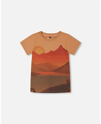 Deux par Deux Toddler Boys Printed Organic Cotton Tee Orange Sunset - Toddler|Child