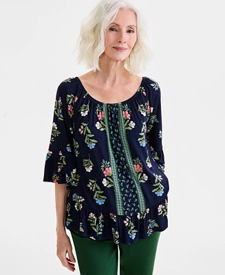 Style & Co Petite Printed On/Off-The-Shoulder Top, Exclusively at Macy's