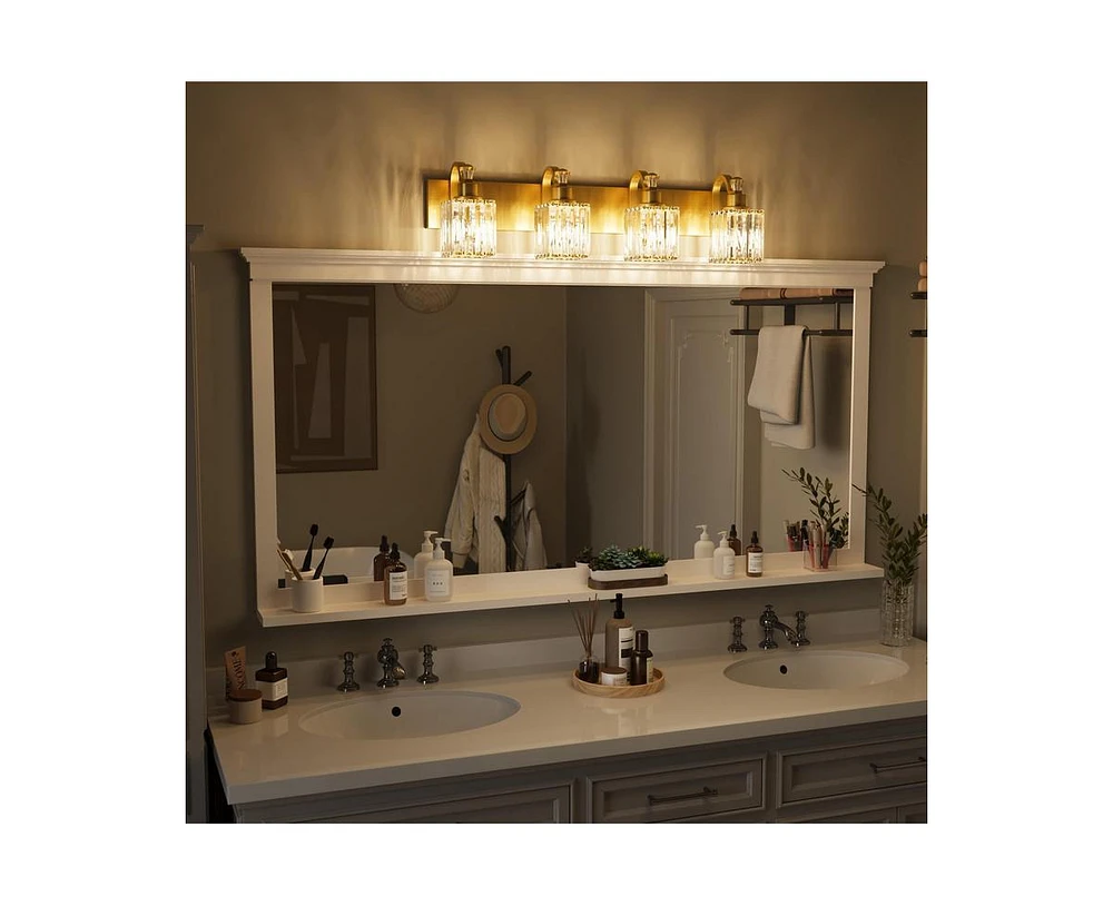gaomon Modern Crystal Bathroom Vanity Lights Gold Bathroom Light Fixtures Crystal Vanity Shower Lights Over Mirror, Mirror Glass Crystal Bathroom Vani