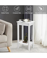 Gymax 2PCS 2-Tier Nightstand End Side Table Coffee Wooden Legs Bedroom Black