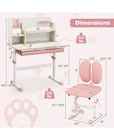 Gouun Kids Height Adjustable Children School Home Study Table and Chair Set with Tilted Desktop for 3-12 Years Old
