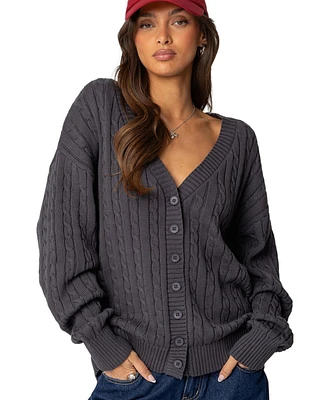 Edikted Womens Francine Oversized V Neck Cardigan