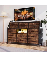 TrailBlaze Dresser for Bedroom with Power Outlets and Led Lights, 55" W Dresser with 14 Drawers Dresser Fabric Dressers & Chests of Drawers with