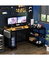 gaomon L Shaped Computer Desk with Power Outlets & Led Light, 49.6" Reversible Corner Computer Desk