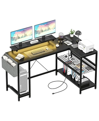 gaomon L Shaped Computer Desk with Power Outlets & Led Light, 49.6" Reversible Corner Computer Desk