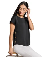 Jones New York Petite Side-Buttoned Dolman-Sleeve Top
