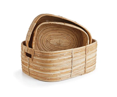 Cane Rattan Rectangular Baskets With Handles Set of 3