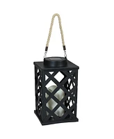 Outdoor Modern Crosshatch Hanging Tabletop Solar Led Rustic Farmhouse Decorative Candle Lantern - 9"