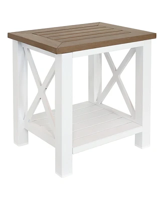 Farmhouse Multi-Purpose Rustic Side Table with Shelf - Brown/White