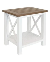 Farmhouse Multi-Purpose Rustic Side Table with Shelf - Brown/White