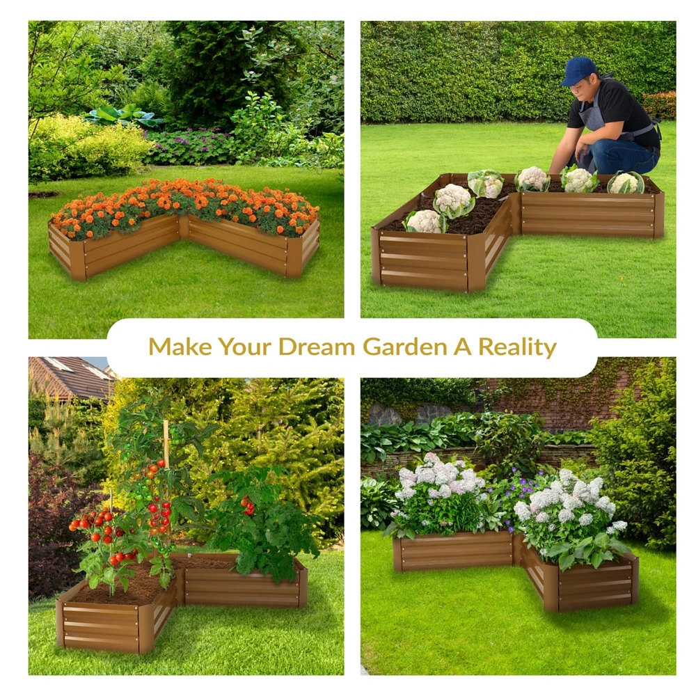 Outdoor Galvanized Steel L-Shaped Raised Garden Bed for Plants, Vegetables, and Flowers - 59.5"