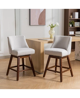 Set of 2 Counter Height Swivel Bar Stools, 26" Upholstered Chairs with 360° Swivel-The Pop Home