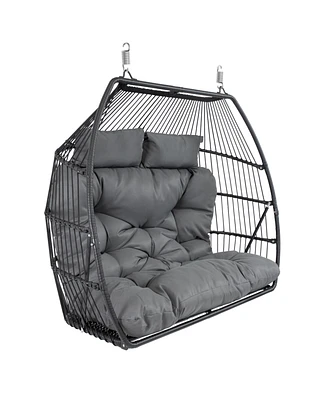 Outdoor Andrei Hanging Double Egg Chair with Cushion and Headrests - Dark Gray