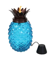 Outdoor Adjustable Height 3-in-1 Glass Tropical Pineapple Torches with Connected Snuffs and Metal Poles - 2pk