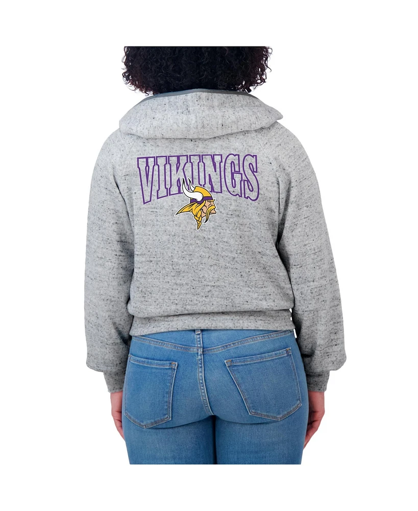 Wear by Erin Andrews Women's Heather Gray Minnesota Vikings Speckled Fleece Cropped Full-Zip Hoodie