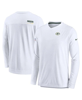 Nike Men's White Green Bay Packers Uv Coach Long Sleeve Top