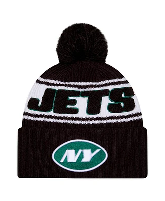 New Era Men's Black New York Jets 2024 Sideline Cuffed Knit Hat with Pom