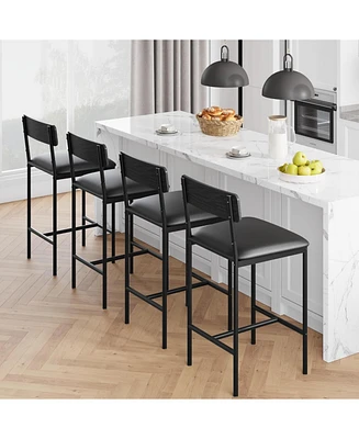 Bar Stools Set of 4, Upholstered Counter Height Bar Stools with Backrest and Footrest, Kitchen Barstools for Island, Counter Bar