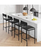 Bar Stools Set of 4, Upholstered Counter Height Bar Stools with Backrest and Footrest, Kitchen Barstools for Island, Counter Bar