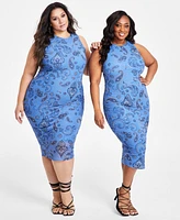 Nina Parker Trendy Plus Printed Mesh Midi Dress, Created for Macy's