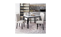 5-Piece Faux Marble Dining Set – Table with 4 Cushioned Chairs for Stylish Home Dining