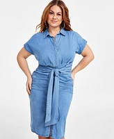 Nina Parker Trendy Plus Size Denim Ruched Tie-Front Dress