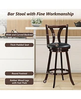 Gymax Set of 2 Swivel Bar stools 29.5" Bar Height Chairs with Rubber Wood Legs