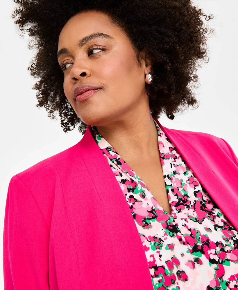 Kasper Plus Kiss-Front Long-Sleeve Blazer