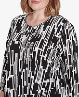Alfred Dunner Plus Size Classic Vertical Geometric Top with Necklace