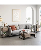Nightstand Set of 2, Bed Side Table with Drawer, End Table for Bedroom, Living Room and Dorm, Easy Assembly