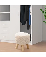 Round Footstool Ottoman Faux Fur Upholstered Footrest with Padded Seat